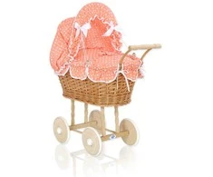 My Sweet Baby Lėlės pintas vežimėlis su persikine patalyne – natūralus