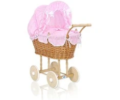My Sweet Baby Lėlės pintas vežimėlis su rožine patalyne – natūralus