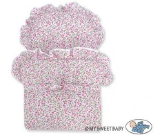 My Sweet Baby Lėlių pintas vežimėlis su rožine patalyne – natūralus