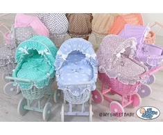 My Sweet Baby Lėlių pintas vežimėlis su rožine patalyne – natūralus