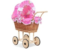 My Sweet Baby Lėlės pintas vežimėlis su rožine patalyne – natūralus