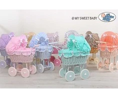 My Sweet Baby Lėlių pintas vežimėlis su rožine patalyne – baltas