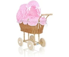 My Sweet Baby Lėlės pintas vežimėlis su rožine patalyne – natūralus