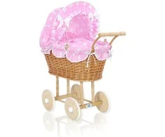 My Sweet Baby Lėlės pintas vežimėlis su rožine patalyne – natūralus