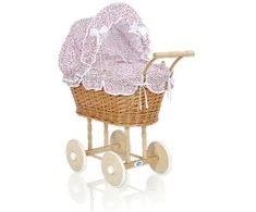 My Sweet Baby Lėlių pintas vežimėlis su rožine patalyne – natūralus