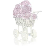 My Sweet Baby Lėlės pintas vežimėlis su rožine patalyne – baltas