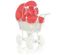 My Sweet Baby Lėlės pintas vežimėlis su raudona patalyne – baltas
