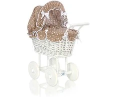 My Sweet Baby Lėlės pintas vežimėlis su rudu patalu – baltas