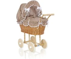 My Sweet Baby Lėlės pintas vežimėlis su ruda patalyne – natūralus