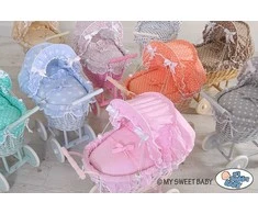 My Sweet Baby Lėlės pintas vežimėlis su ruda patalyne – natūralus