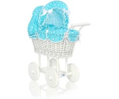 My Sweet Baby Lėlių pintas vežimėlis su turkio spalvos patalyne – baltas