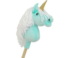 Super Hobby Horse Vienaragis Hobby Horse su lazda mėtų spalvos su balta karčiais ir auksiniu ragu