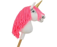 Super Hobby Horse Hobby Horse vienaragis ant lazdos su rožine karčiene ir auksiniu ragu