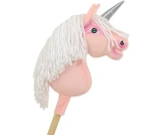 Super Hobby Horse Hobby Horse vienaragis ant lazdos rožinis su balta karčiene ir sidabriniu ragu