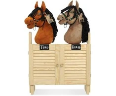 Super Hobby Horse Didelė dvivietė medinė hobio žirgų stotelė su durimis