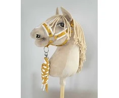 Super Hobby Horse Hobio žirgo kantaras su balta pūkuota apdaila ir pavadžiu