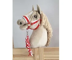 Super Hobby Horse Hobio arkliuko kantaras A3 su balta pūkuota apdaila + balta-raudona pavadė