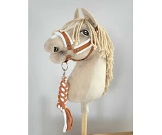 Super Hobby Horse Hobio žirgo kantaras su balta pūkuota apdaila ir pavadžiu