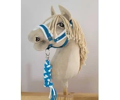 Super Hobby Horse Hobio arkliuko kantaras su balta pūkuota apdaila ir pavadžiu