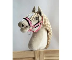 Super Hobby Horse Reguliuojamas kantaras hobi arkliukui A3 – rožinis su juoda pūkine apdaila