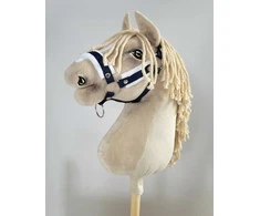 Super Hobby Horse Reguliuojamas kantaras hobi arkliukui – tamsiai mėlynas su balta pūkine apdaila