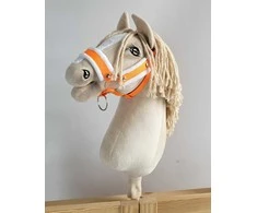Super Hobby Horse Reguliuojamas kantaras hobi arkliukui – neoninės oranžinės spalvos su balta pūkuota apdaila