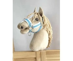 Super Hobby Horse Reguliuojamas kantaras hobi arkliukui šviesiai mėlynas su balta pūkine apdaila
