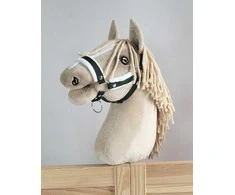 Super Hobby Horse Reguliuojamas kantaras hobi arkliukui – butelio žalios spalvos su balta pūkine apdaila