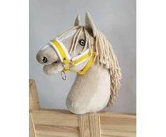 Super Hobby Horse Reguliuojamas kantaras hobi arkliukui – geltonas su balta pūkine apdaila