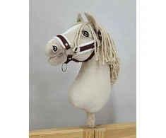 Super Hobby Horse Reguliuojamas kantaras hobi arkliukui rudas su balta pūkuota apdaila