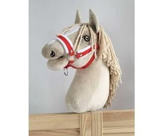 Super Hobby Horse Reguliuojamas kantaras hobi arkliukui A3 raudonas su balta pūkine apdaila