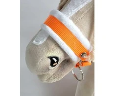 Super Hobby Horse Reguliuojamas kantaras hobi arkliukui – neoninės oranžinės spalvos su balta pūkuota apdaila