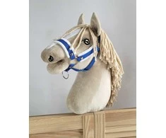 Super Hobby Horse Reguliuojamas kantaras hobi arkliukui – mėlynas su balta pūkine apdaila