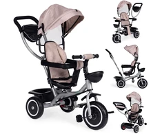 Triratukas vežimėlis 2in1 su pasukama sėdyne, sulankstomu stogeliu - smėlio spalvos ECOTOYS