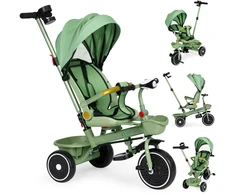 Triratukas 2in1 vežimėlis su pasukama sėdyne ir sulankstomu stogeliu žalias - ECOTOYS
