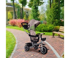 Triratukas-vežimėlis 2-in-1 ECOTOYS, pasukama sėdynė, sulankstomas stogelis, smėlio spalvos