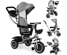 Triratukas vežimėlis 2in1 su pasukama sėdyne, sulankstomu stogeliu - pilkas ECOTOYS