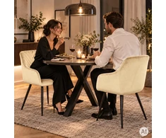 2 minkštų aksominių modernių kėdžių komplektas valgomajam ir svetainei, smėlio spalvos ModernHome