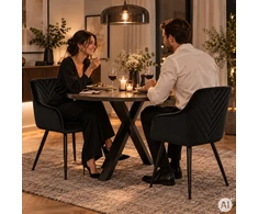 2 minkštų aksominių modernių kėdžių komplektas valgomajam ir svetainei, juodos spalvos, ModernHome