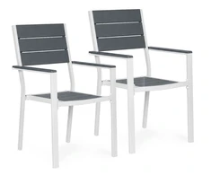 2 sodo kėdžių komplektas terasai balkonui iš HDPE plieno pilkos baltos spalvos MultiGarden