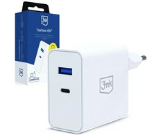 3MK FlowPower Laidinis įkroviklis USB-A + USB-C 45W PD 3.0 QC4+ baltos spalvos
