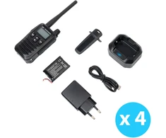 4 nešiojamų radijo stotelių rinkinys PNI PMR R45 PRO 446MHz, 0.5W, 99 programuojami kanalai, 16 PMR ir 38 CTCSS bei 104 DCS tonai, 5 lygių Squelch, VOX, TOT, BCL, Scan, Roger Beep
