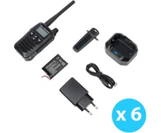 6 nešiojamų radijo stotelių rinkinys PNI PMR R45 PRO 446MHz, 0.5W, 99 programuojami kanalai, 16 PMR ir 38 CTCSS bei 104 DCS tonai, 5 lygių Squelch, VOX, TOT, BCL, Scan, Roger Beep