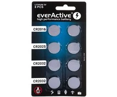 8 everActive ličio baterijų rinkinys 4 x CR2032, 2 x CR2025, 2 x CR2016