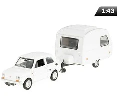 Daffi Carm Modeliukas 1:43 Fiat 126p + Niewiadów caravan, baltos spalvos