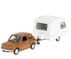 Daffi Carm Modeliukas 1:43 Fiat 126p + Niewiadów caravan, rudos spalvos
