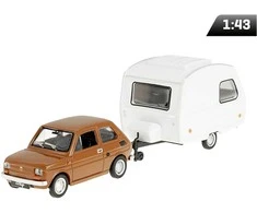 Daffi Carm Modeliukas 1:43 Fiat 126p + Niewiadów caravan, rudos spalvos