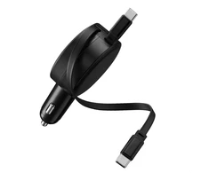 Accezz automobilinis įkroviklis su ištraukiamais laidais – USB-C / USB-C – 60W – Juodas