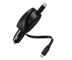 Accezz automobilinis įkroviklis su ištraukiamais laidais – USB-C / Lightning – 57W – Juodas