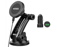 Accezz automobilinis telefono laikiklis – MagSafe – Belaidis įkroviklis – Universalus – Prietaisų skydeliui ir priekiniam stiklui – Juodas